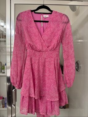 Pink Floral Tiered Wrap Dress
